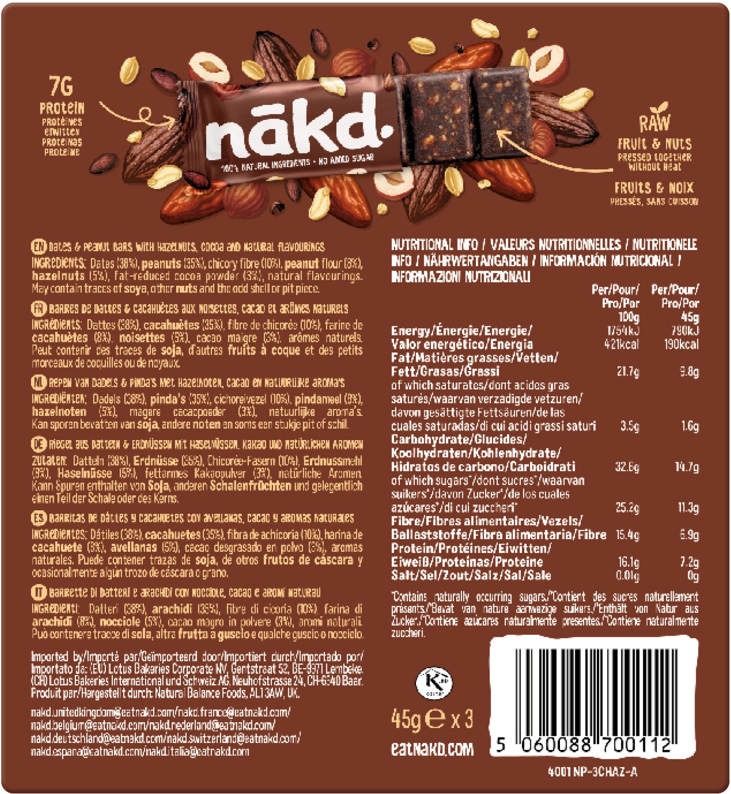 Nakd Cocoa Hazelnut Protein Bars 3x45g