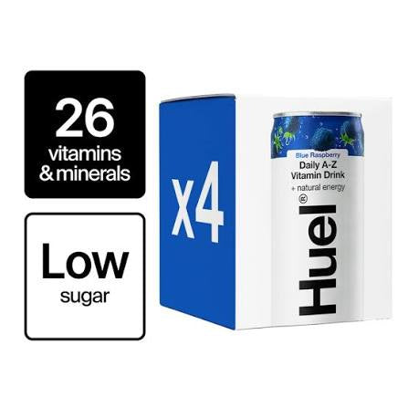 Huel Daily A-Z Blue Raspberry Sparkling Multivitamin Energy Drink 330ml 4 Pack