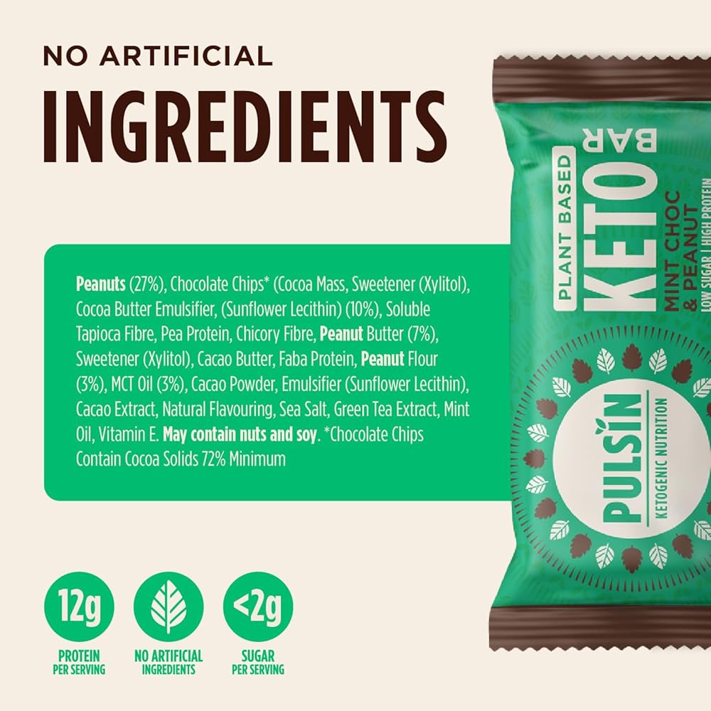 Pulsin Mint Chocolate & Peanut Keto Bar 50g