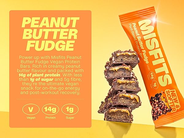 Misfits Peanut Butter Fudge Flavour Plant Based Protein Bar 50g