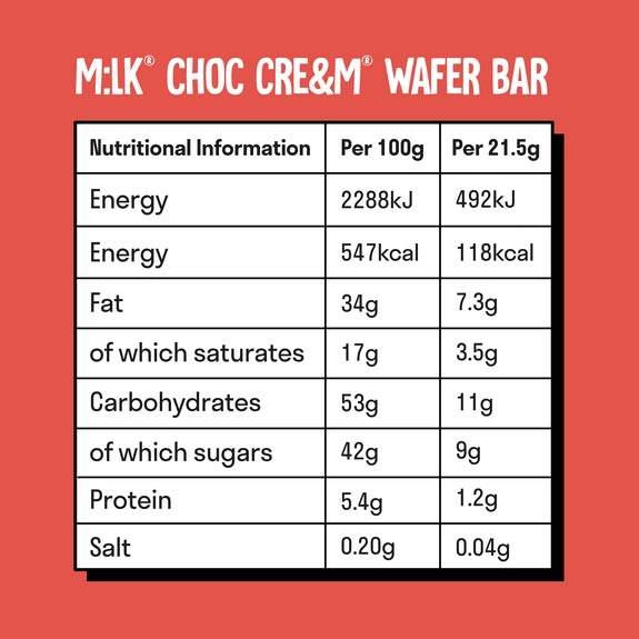 LoveRaw’s M:lk® Choc Cre&m® Wafer Bar 43g