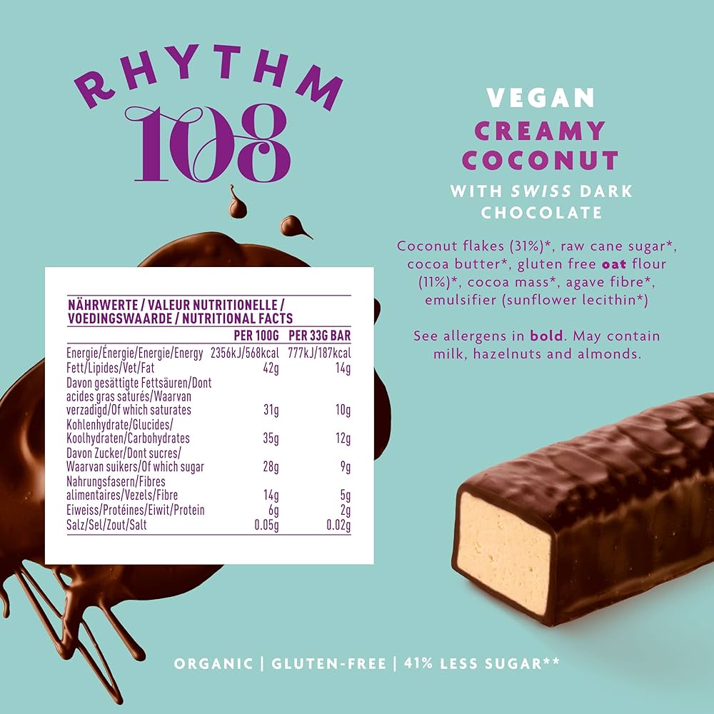 Rhythm 108 Creamy Coconut with Swiss Dark Chocolate 33g