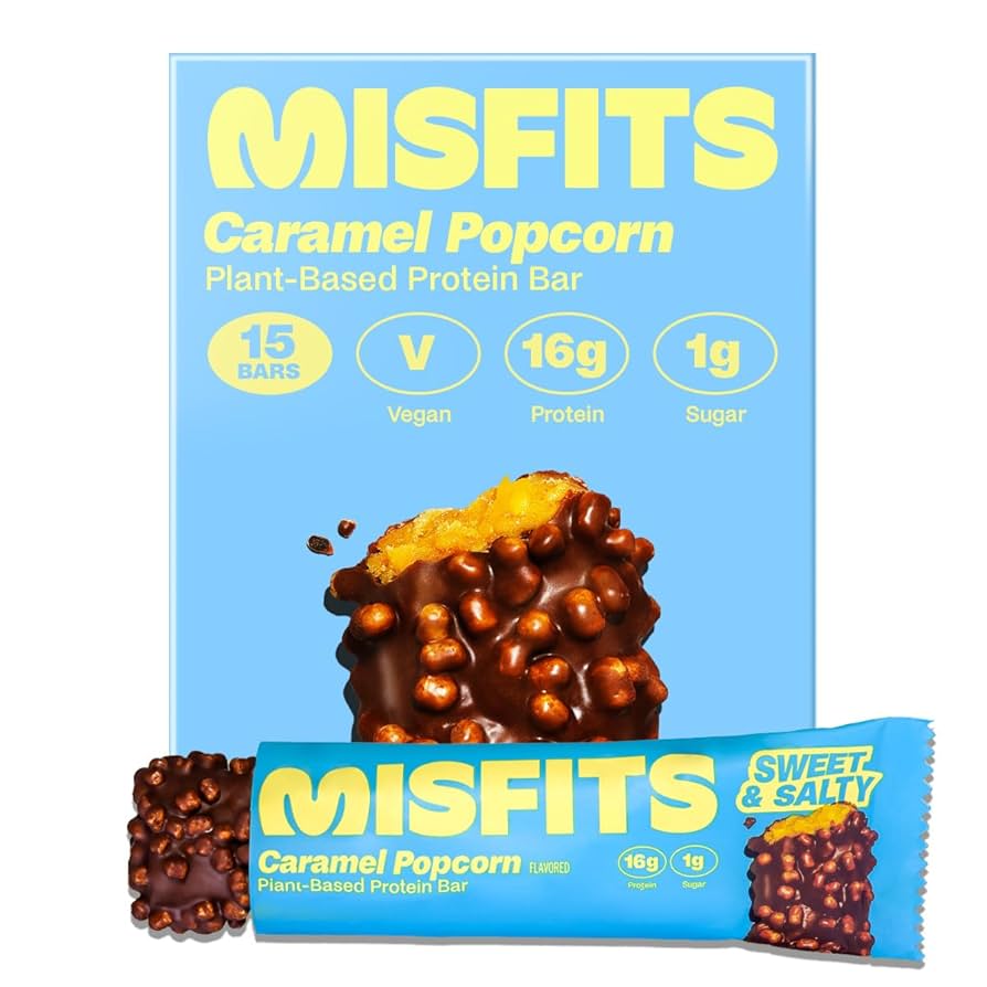 Misfits Caramel Popcorn Flavour Plant Based Protein Bar 50g