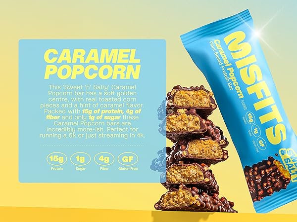 Misfits Caramel Popcorn Flavour Plant Based Protein Bar 50g