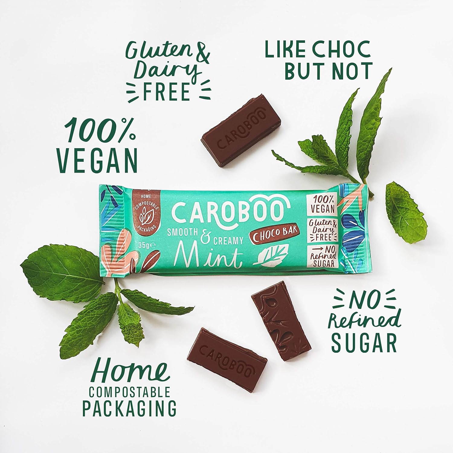 Caroboo Mint Carob Choco Bar 35g