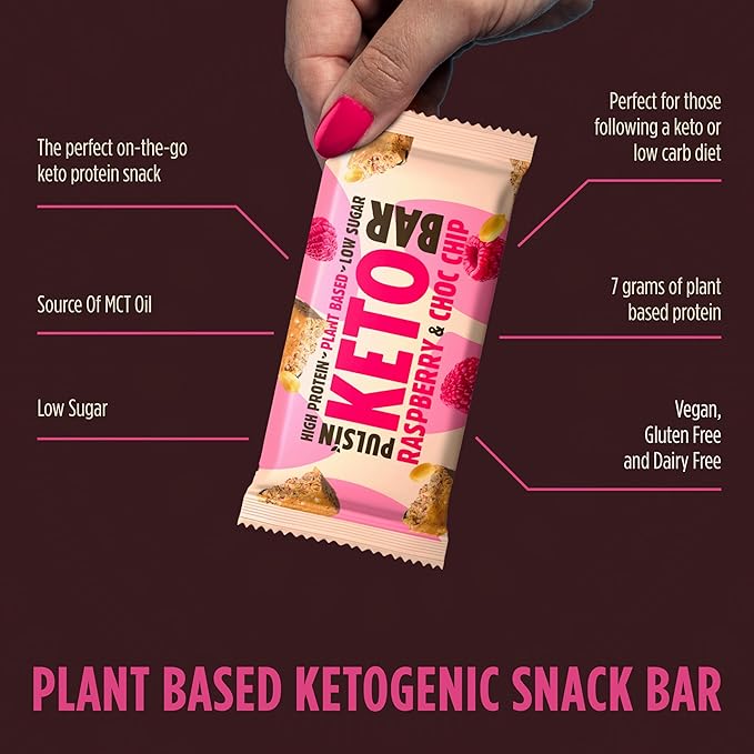 Pulsin Raspberry & Choc Chip Keto Bar 3 x 30g