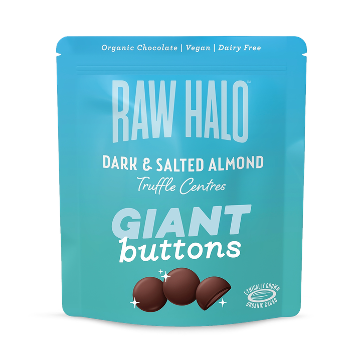 Raw Halo Organic Vegan Giant Chocolate Buttons Dark & Salted Almond 90g