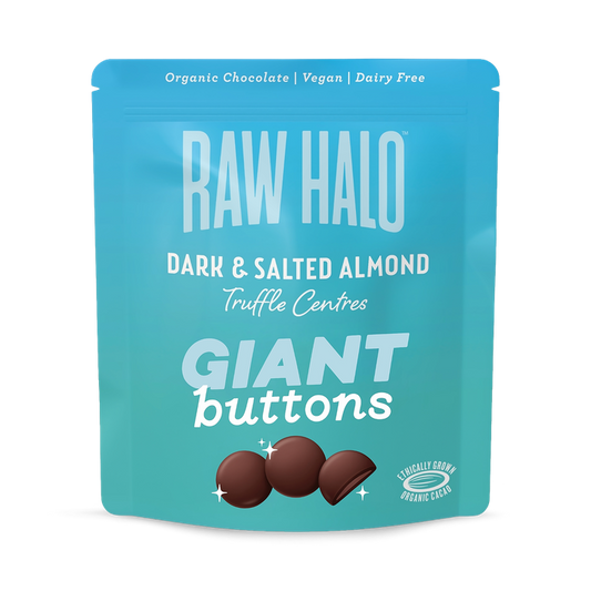 Raw Halo Organic Vegan Giant Chocolate Buttons Dark & Salted Almond 90g