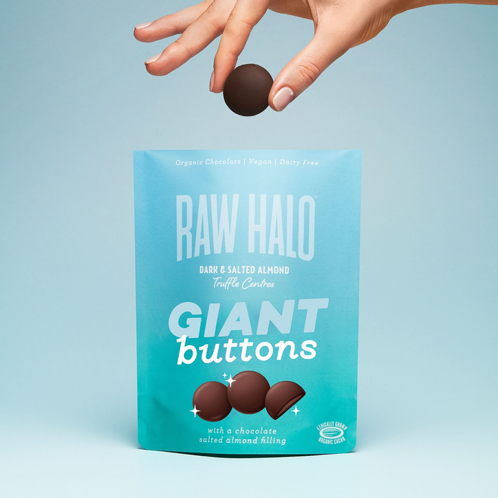 Raw Halo Organic Vegan Giant Chocolate Buttons Dark & Salted Almond 90g