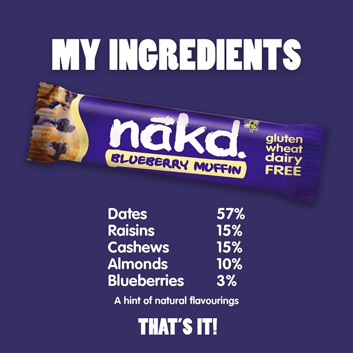 Nakd Blueberry Muffin Bar Fruit and Nut bar, 4 x 35g multipack