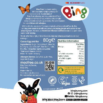 Moo Free Bing Egg & Bar – Dairy Free Chocolate Easter Gift (80g)