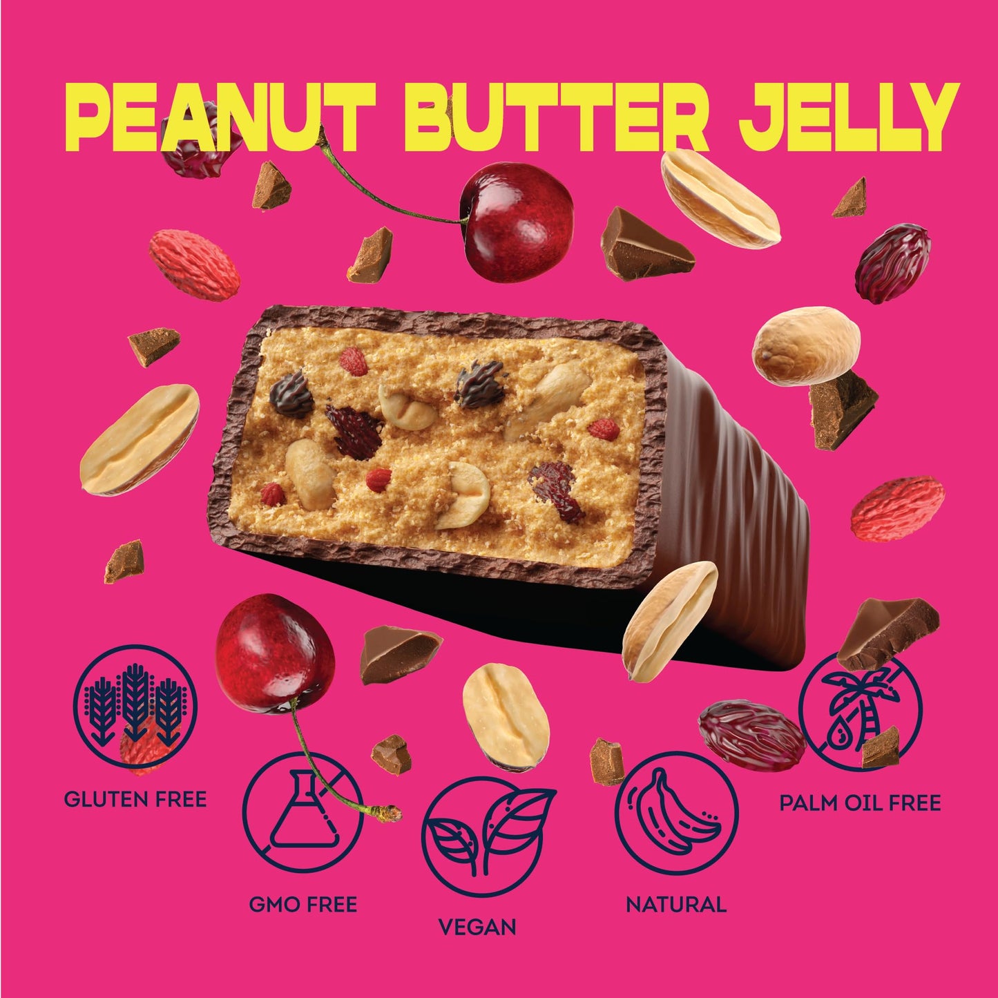 Vive Peanut Butter Jelly Protein Bars – Dark Chocolate Coated, Vegan, High Fibre Snacks